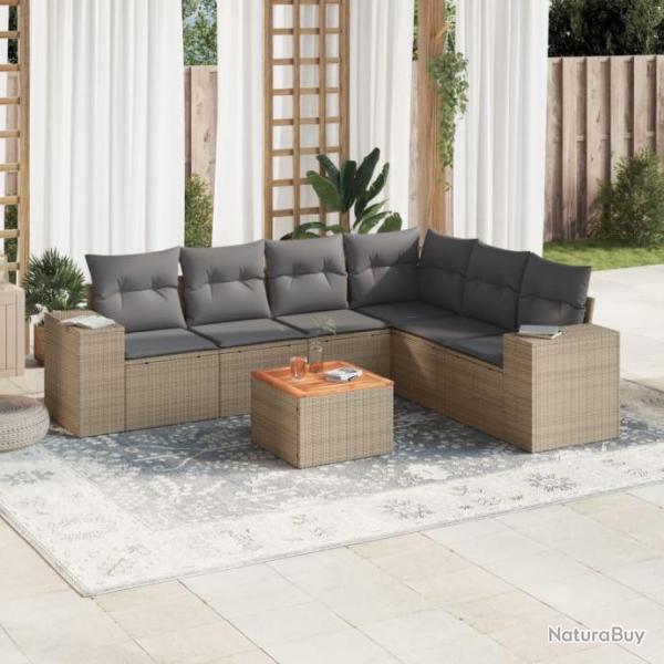 Salon de jardin avec coussins 7 pcs beige rsine tresse