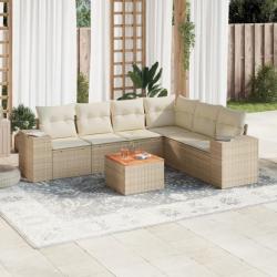 Salon de jardin avec coussins 7 pcs beige résine tressée