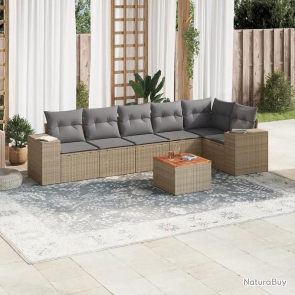 Salon de jardin avec coussins 7 pcs beige rsine tresse