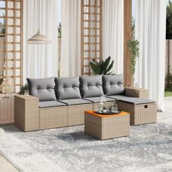 Salon de jardin avec coussins 6pcs mélange beige résine tressée