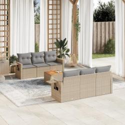 Salon de jardin avec coussins 7 pcs beige résine tressée