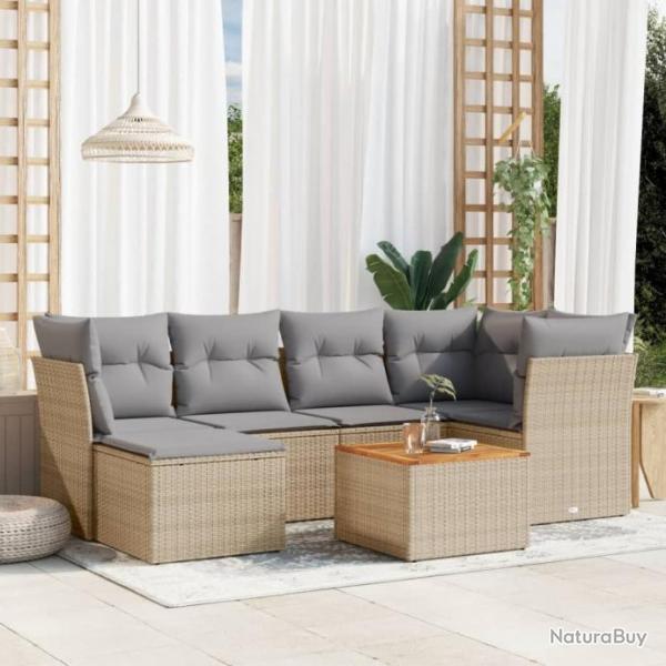 Salon de jardin avec coussins 7 pcs beige rsine tresse