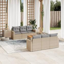 Salon de jardin avec coussins 7 pcs beige résine tressée