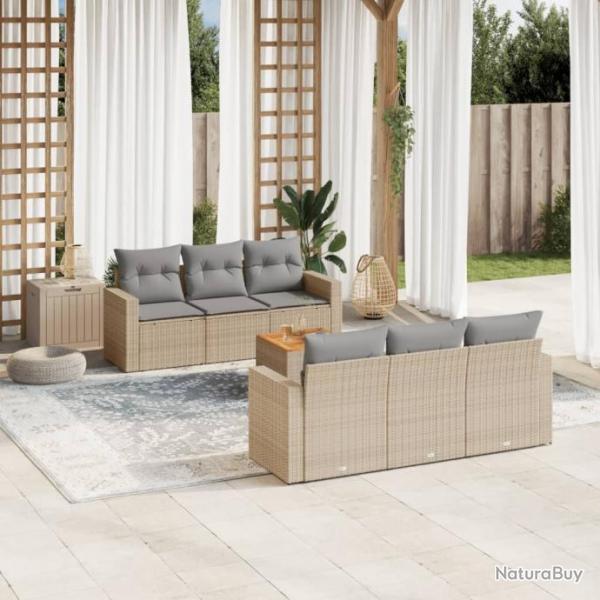 Salon de jardin avec coussins 7 pcs beige rsine tresse