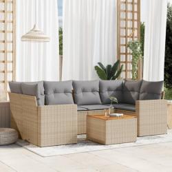 Salon de jardin avec coussins 7 pcs beige résine tressée