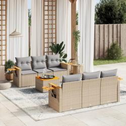 Salon de jardin avec coussins 7 pcs beige résine tressée