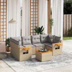 Salon de jardin avec coussins 7 pcs beige résine tressée