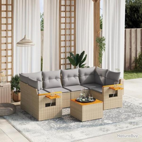 Salon de jardin avec coussins 7 pcs beige rsine tresse