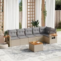 Salon de jardin avec coussins 7 pcs beige résine tressée