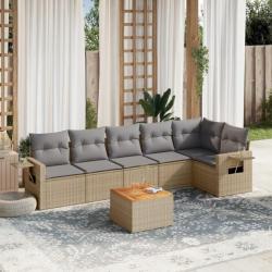 Salon de jardin avec coussins 7 pcs beige résine tressée