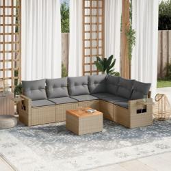 Salon de jardin avec coussins 7 pcs beige résine tressée