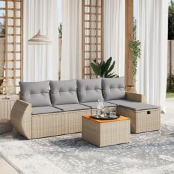 Salon de jardin avec coussins 6pcs mélange beige résine tressée