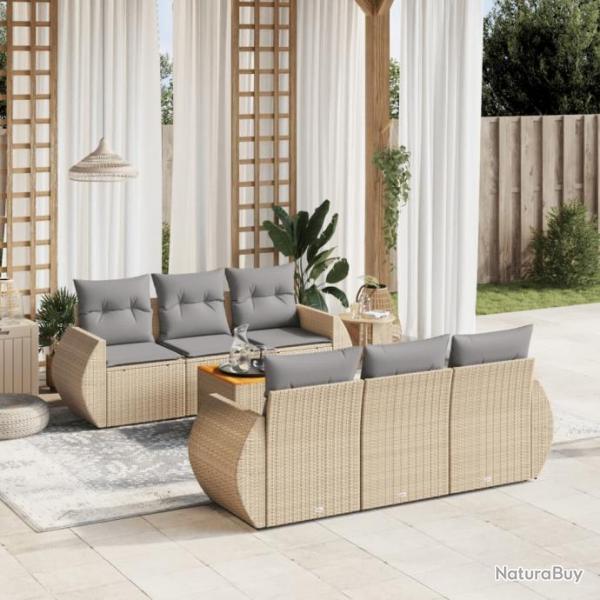 Salon de jardin avec coussins 7 pcs beige rsine tresse