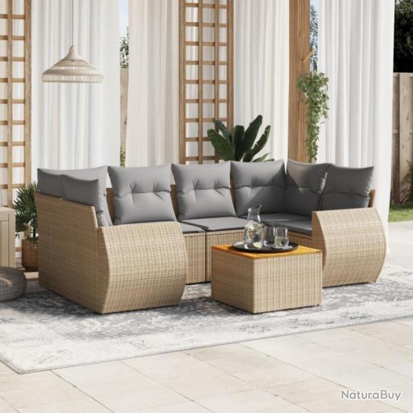 Salon de jardin avec coussins 7 pcs beige rsine tresse