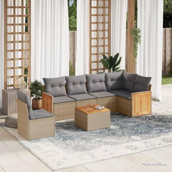 Salon de jardin avec coussins 7 pcs beige rsine tresse