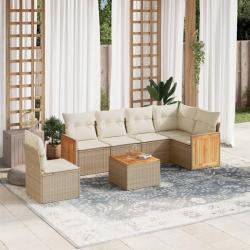 Salon de jardin avec coussins 7 pcs beige résine tressée