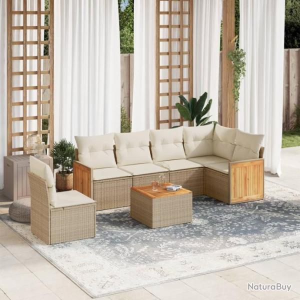 Salon de jardin avec coussins 7 pcs beige rsine tresse