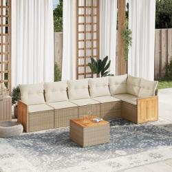 Salon de jardin avec coussins 7 pcs beige résine tressée