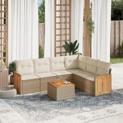 Salon de jardin avec coussins 7 pcs beige résine tressée