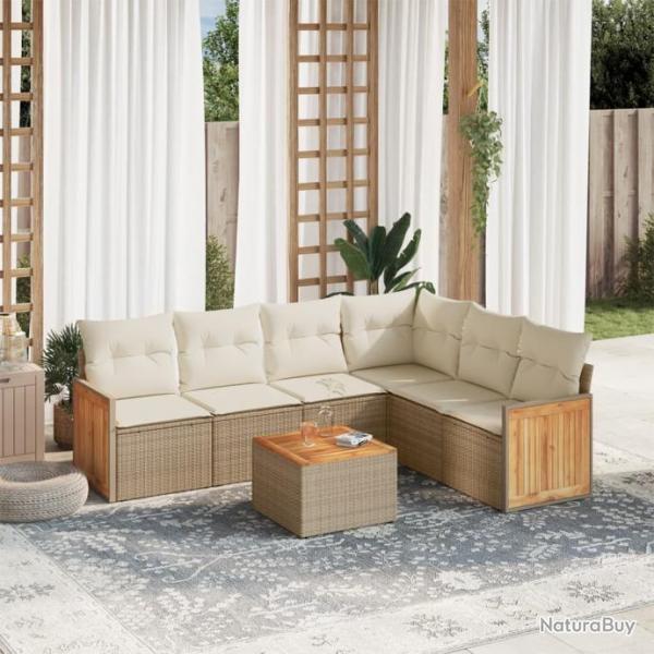 Salon de jardin avec coussins 7 pcs beige rsine tresse