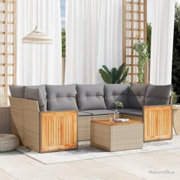 Salon de jardin avec coussins 7 pcs beige rsine tresse