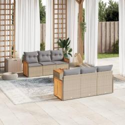 Salon de jardin avec coussins 7 pcs beige résine tressée