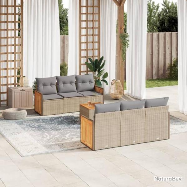 Salon de jardin avec coussins 7 pcs beige rsine tresse