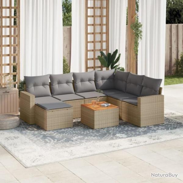 Salon de jardin avec coussins 8 pcs beige rsine tresse