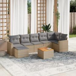 Salon de jardin avec coussins 8 pcs beige résine tressée