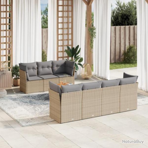 Salon de jardin avec coussins 8 pcs beige rsine tresse