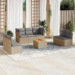 Salon de jardin avec coussins 8 pcs beige résine tressée