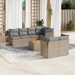 Salon de jardin avec coussins 8 pcs beige résine tressée