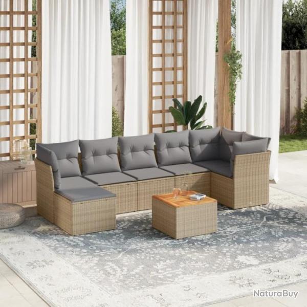 Salon de jardin avec coussins 8 pcs beige rsine tresse