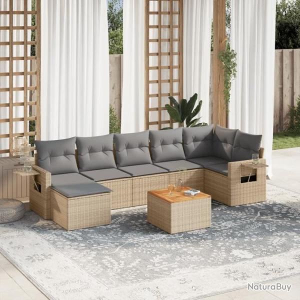 Salon de jardin avec coussins 8 pcs beige rsine tresse