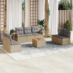 Salon de jardin avec coussins 8 pcs beige résine tressée