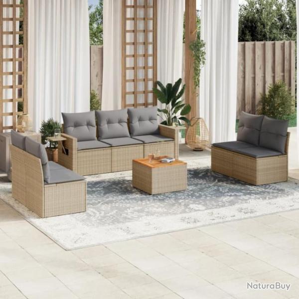 Salon de jardin avec coussins 8 pcs beige rsine tresse