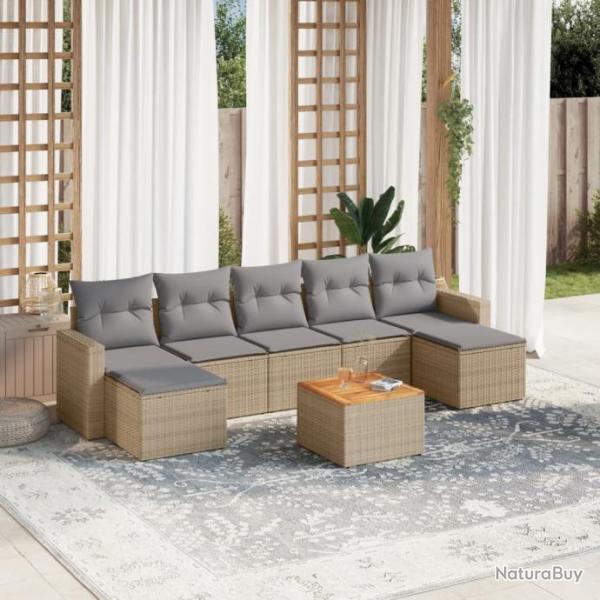 Salon de jardin avec coussins 8 pcs beige rsine tresse