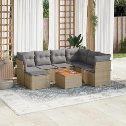 Salon de jardin avec coussins 8 pcs beige résine tressée