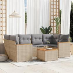 Salon de jardin avec coussins 7pcs mélange beige résine tressée