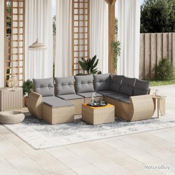 Salon de jardin avec coussins 8 pcs beige rsine tresse