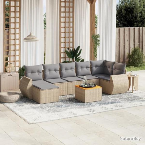 Salon de jardin avec coussins 8 pcs beige rsine tresse