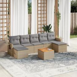 Salon de jardin avec coussins 8 pcs beige résine tressée