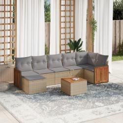 Salon de jardin avec coussins 8 pcs beige résine tressée