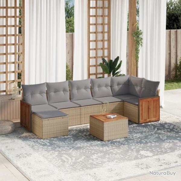 Salon de jardin avec coussins 8 pcs beige rsine tresse