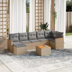 Salon de jardin avec coussins 8pcs mélange beige résine tressée