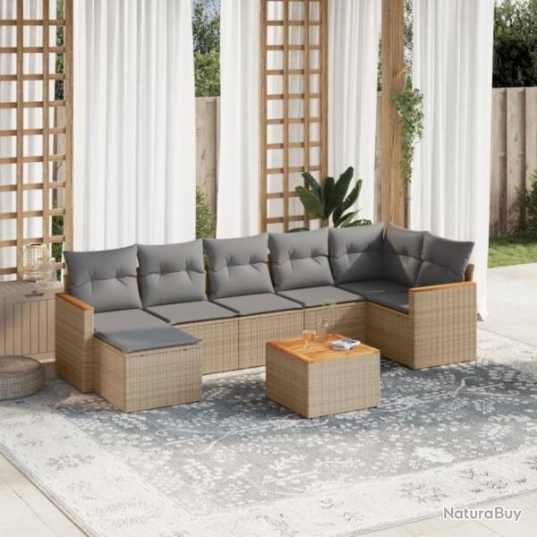 Salon de jardin avec coussins 8pcs mlange beige rsine tresse