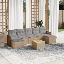 Salon de jardin avec coussins 8 pcs beige résine tressée