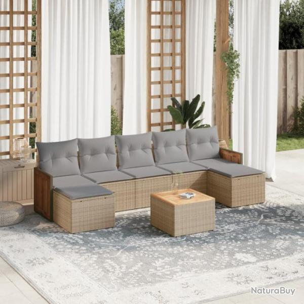 Salon de jardin avec coussins 8 pcs beige rsine tresse