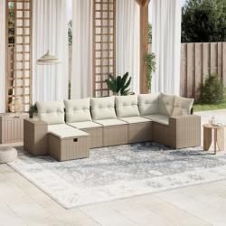 Salon de jardin avec coussins 7 pcs beige résine tressée