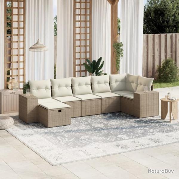 Salon de jardin avec coussins 7 pcs beige rsine tresse